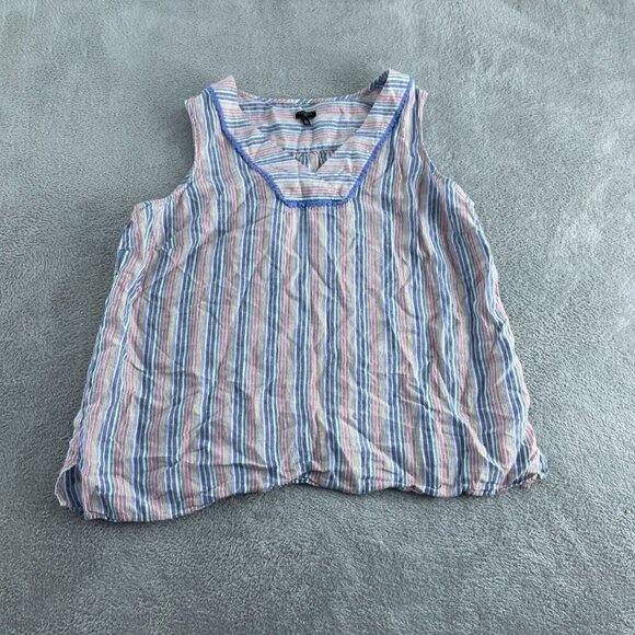 Talbots Plus Size 2X Womens Sleeveless Striped Linen Blend Top Multicolor 5544 - Picture 1 of 8